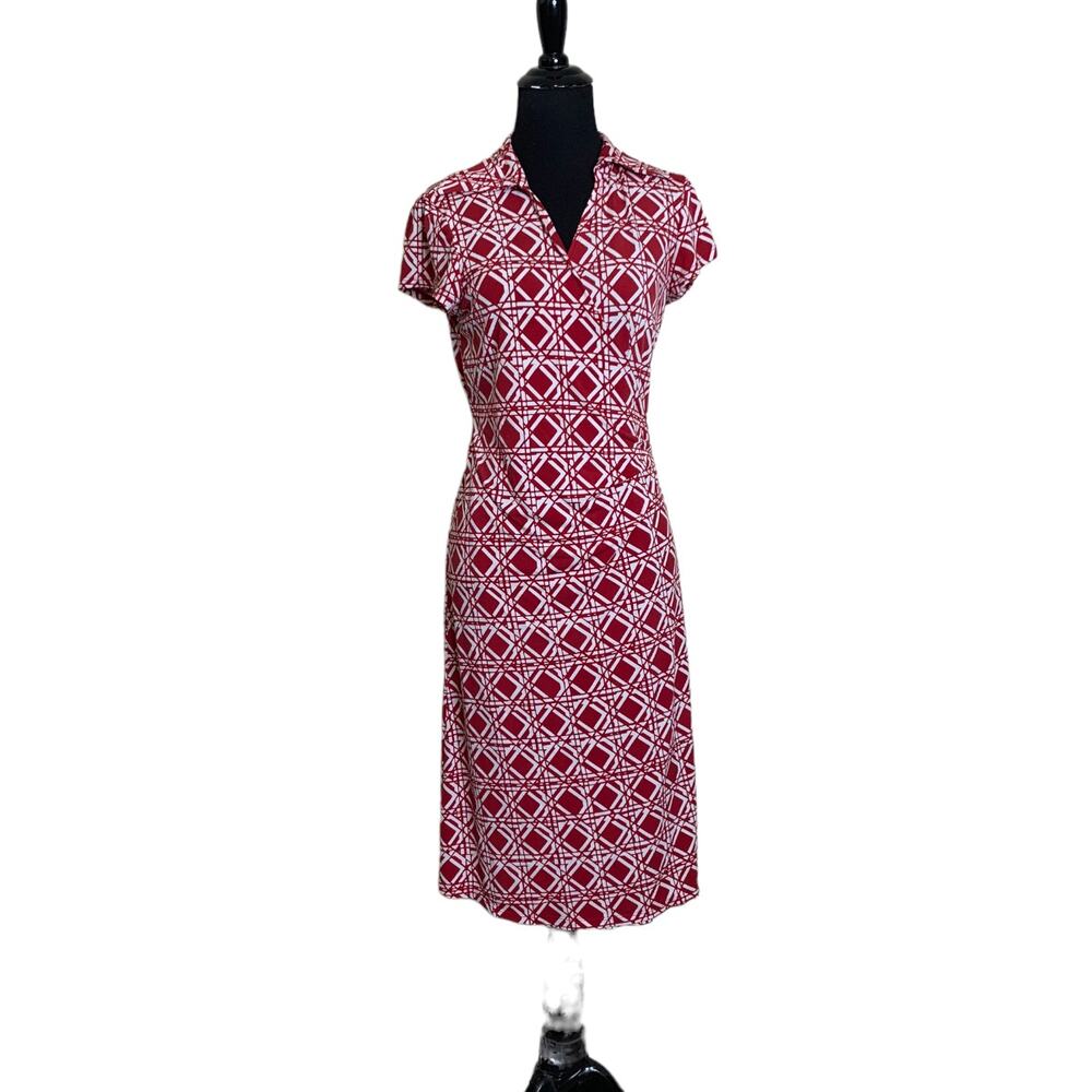 NY Collection red print short sleeves wrap dress size Small